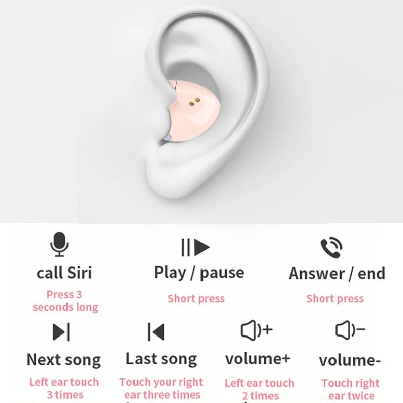 Invisible Sleep Wireless Earphone Bluetooth 5.3 Hidden Earbuds Lightweight Waterproof Noise Proof Touch Control Headphones